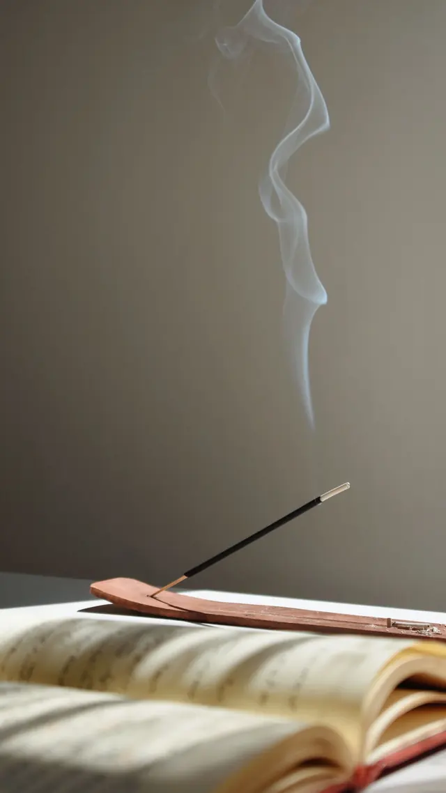 Incense smoke rising in a calm meditation setting