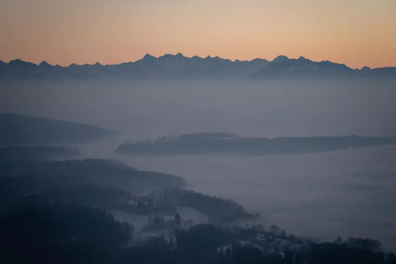 Misty mountains at sunrise