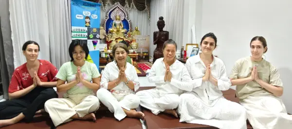 Group meditation session with international students