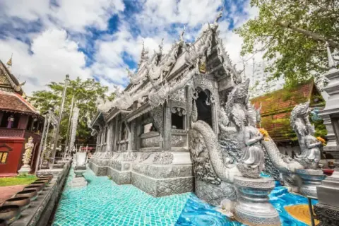 Silver-toned temple exterior in Chiang Mai